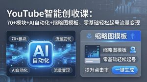 YouTube智能创收课:70+模块+AI自动化+缩略图模板,零基础轻松起号流量变现-聊项目