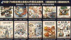 抖音17W粉丝博主亲授AI作图实战教学，0基础轻松学，可入创作者伙伴计划，接单收徒双增收-聊项目