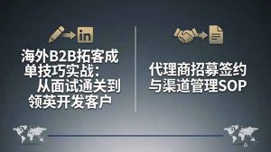 海外B2B拓客成单技巧实战：从面试通关到领英开发客户，代理商招募签约与渠道管理SOP-聊项目