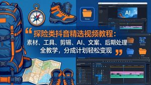 探险类抖音精选视频教程:素材、工具、剪辑、AI、文案、后期处理全教学,分成计划轻松变现-聊项目