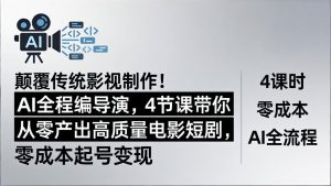 颠覆传统影视制作！AI全程编导演，4节课带你从零产出高质量电影短剧，零成本起号变现-聊项目