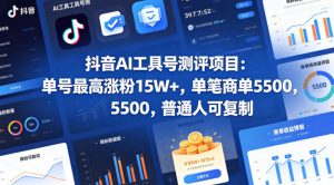 抖音AI工具号测评项目，单号最高涨粉15W+，单笔商单5.5k，也可进伙伴计划，普通人可复制-聊项目