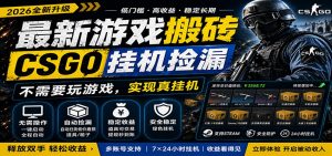 最新游戏搬砖CSGO纯挂机，真挂机月入1W+，五一小高峰上车可吃肉，手机即可操作-聊项目
