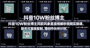 抖音10W粉丝博主同款星座性格解析视频实操课,新手可直接复制,撸创作伙伴计划,分成计划等-聊项目