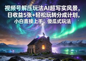视频号解压玩法AI超写实风景，日收益5张+轻松玩转分成计划，小白直接上手，傻瓜式玩法-聊项目