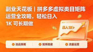 副业天花板|拼多多虚拟类目矩阵运营全攻略,轻松日入 1K 可长期做-聊项目
