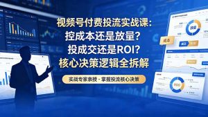视频号付费投流实战课-5月:控成本还是放量?投成交还是ROI?核心决策逻辑全拆解-聊项目