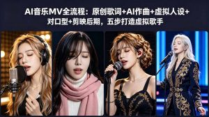 AI音乐MV全流程:原创歌词+AI作曲+虚拟人设+对口型+剪映后期,五步打造虚拟歌手-聊项目