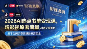 2026AI热点书单变现课,蹭影视原著流量,AI做文案素材,三平台同步带货赚图书高佣金-聊项目