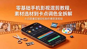 零基础手机影视混剪教程,素材选材到卡点调色全拆解,小白跟着实操轻松制作爆款混剪短片-聊项目