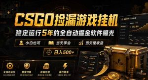 CSGO捡漏游戏挂机,稳定运行5年的全自动掘金软件曝光,小白也可当天学会,当天见收益,日入500+-聊项目