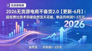 2026无货源电商不备货2.0【更新-6月】:超低费比技术突破自然流天花板,单店月利润1-3万元-聊项目