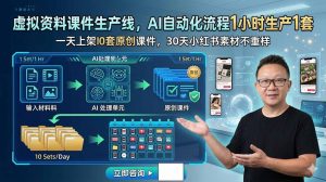 虚拟资料课件生产线，AI自动化流程1小时生产1套，一天上架10套原创课件，30天小红书素材不重样-聊项目
