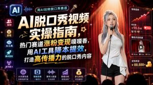 AI脱口秀视频实操指南,热门赛道涨粉变现嘎嘎香,用AI工具降本提效,打造高传播力的脱口秀内容-聊项目