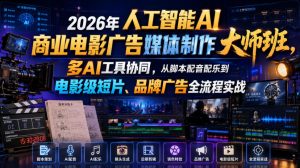 2026年人工智能AI商业电影广告媒体制作大师班,多AI工具协同,从脚本配音配乐到电影级短片、品牌广告全流程实战(中英字幕)-聊项目