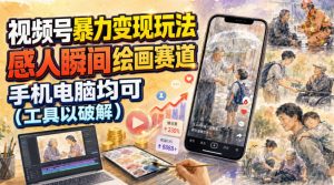 视频号暴力变现玩法,感人瞬间绘画赛道,手机电脑均可-聊项目