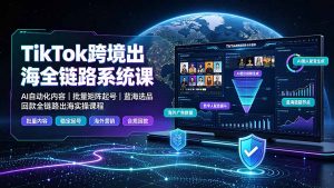 TikTok跨境出海全链路系统课-2026年7月:AI自动化内容|批量矩阵起号|蓝海选品回款全链路出海实操课程-聊项目