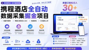 携程酒店全自动采集项目,全程自动浏览,可批量矩阵放大,单机日收300+【揭秘】-聊项目