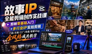 故事IP全能剪辑创作实战课｜剪映零基础入门+多行业IP实拍剪辑，门店/文旅/工厂/非遗/老板Vlog全风格成片教学-聊项目