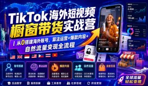 TikTok海外短视频橱窗带货实战营｜从0搭建海外账号，算法运营+爆款内容+自然流量变现全流程-聊项目