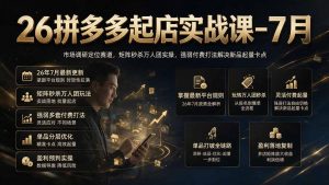 26拼多多起店实战课-7月｜市场调研定位赛道，矩阵秒杀万人团实操，强弱付费打法解决新品起量卡点-聊项目