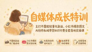 自媒体成长特训｜主打不露脸轻量化副业，小红书爆款图文AI创作私域带货知识付费全套落地实操课-聊项目