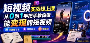短视频实战线上课,从0到1手把手教你做能变现的短视频,零基础可学,落地起号做爆款-聊项目