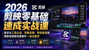 2026剪映零基础速成实战课|新手从工具认知、剪辑剪辑、特效配音到爆款短视频完整制作一站式教学-聊项目