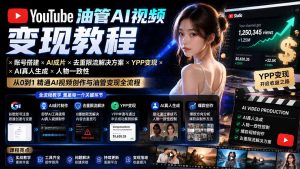 YouTube油管AI视频变现教程-更新:账号搭建×AI成片×去重限流解决方案×YPP变现×AI真人生成×人物一致性-聊项目