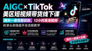 AIGC×TikTok美区短视频带货线下课;两天一夜完整回放,12小时高清视频收录头部操盘手全流程教学-聊项目