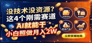 没技术没资源？这4个刚需赛道，AI就能干，小白照做月入2W-聊项目