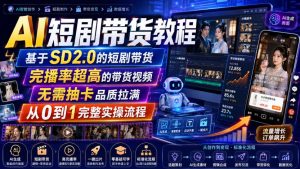AI短剧带货教程,基于SD2.0的短剧带货,完播率超高的带货视频,无需抽卡品质拉满,从0到1完整实操流程-聊项目
