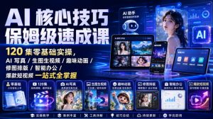 AI核心技巧保姆级速成课|120集零基础实操,AI写真/生图生视频/趣味动画/修图排版/智能办公/爆款短视频一站式全掌握-聊项目