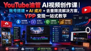 YouTube油管AI视频创作课|账号搭建+AI成片+去重限流解决方案,YPP变现一站式教学(更新0817)-聊项目