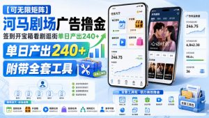 【可无限矩阵】河马剧场广告撸金，签到开宝箱看剧逛街单日产出240+，附带全套工具【揭秘】-聊项目