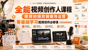 全能视频创作人课程,视频拍摄剪辑编导运营,零基础学习视频创作必修课(2026年8月)-聊项目