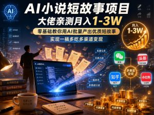 AI小说短故事项目,大佬亲测月入1-3W,零基础教你用AI批量产出优质短故事,实现一稿多吃多渠道变现(更新0824)-聊项目