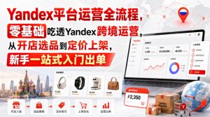 Yandex平台运营全流程，零基础吃透Yandex跨境运营，从开店选品到定价上架，新手一站式入门出单-聊项目